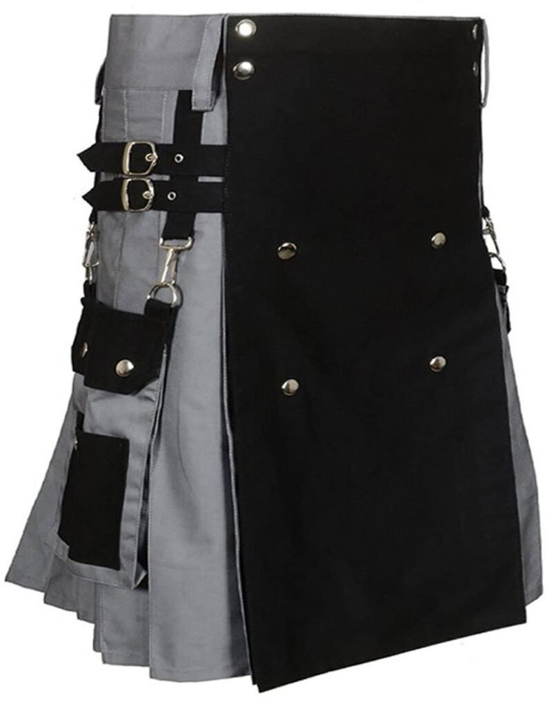 Black and Grey Cargo Utility Kilt